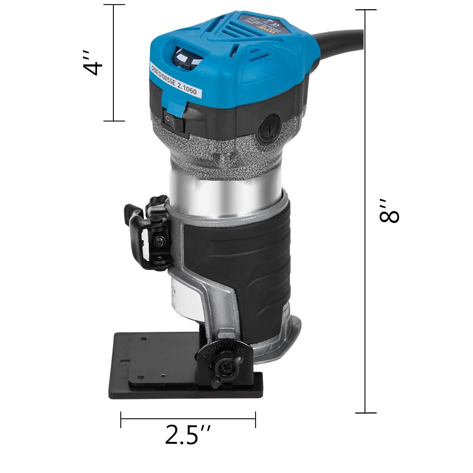 Fresadora con 3 bases para madera, 800 W, con base fija, base de inclinación, base de inmersión, metálica.