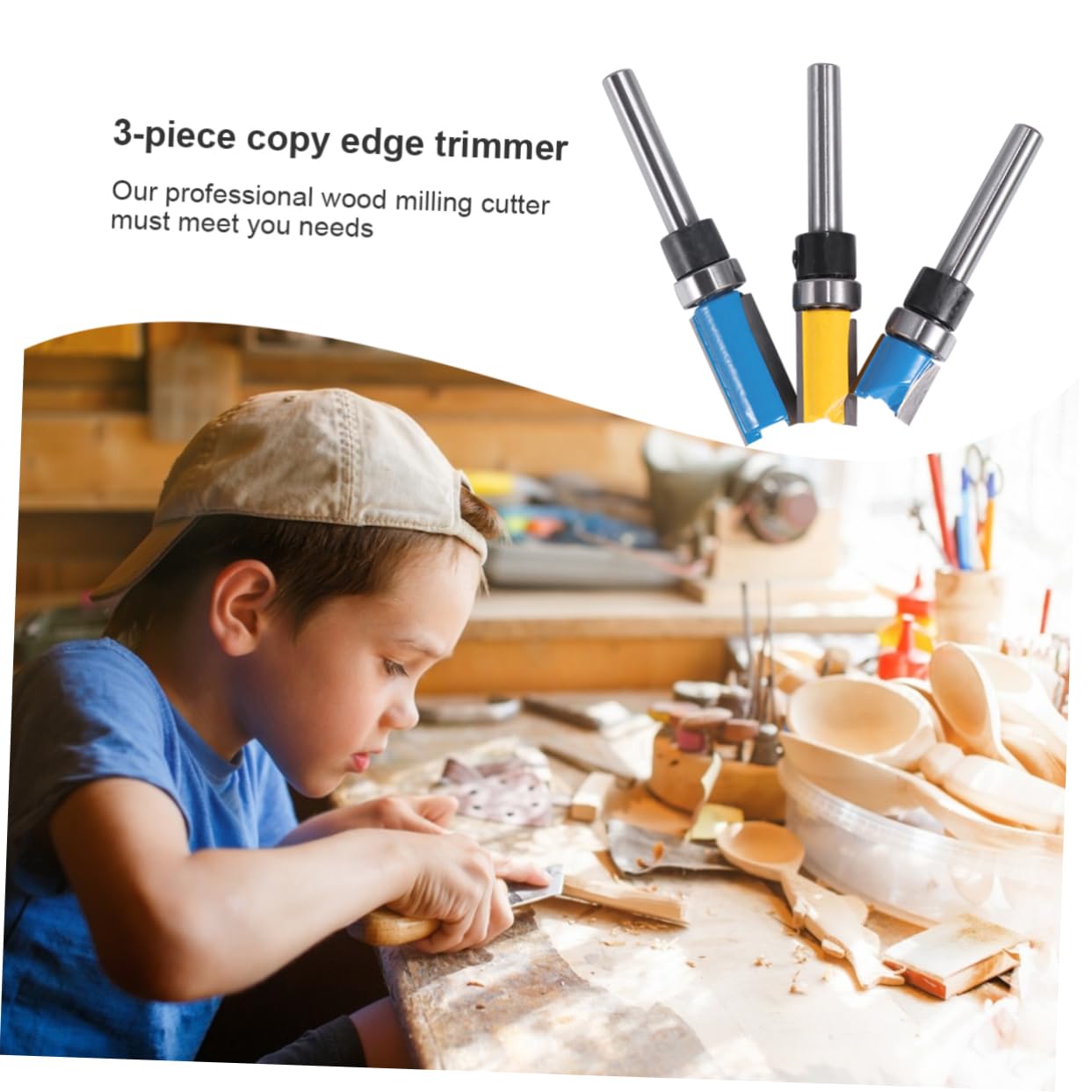 SOLUSTRE 3pcs 1/4 Inch Handle Straight Bit Flush Trim Router Bit for Woodworking Flush Trim Tool Wood Milling Cutter Carpentry Tool