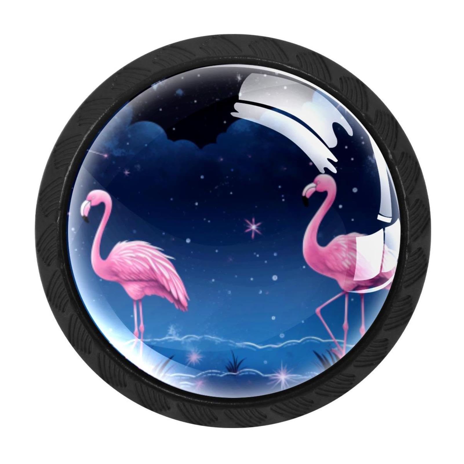 Chenzzzz Multicolored 03 4 Pack Cabinet Handles Black Starry Flamingos Cabinet Knobs Draw