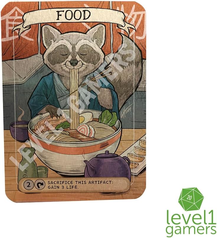 Ramen Raccoon Metal MTG Food Token Card – Custom Hand-Drawn Magic Card Proxy on Brushed Aluminum – Cute Trash Panda Collectible Gift for MTG Players & Raccoon Lovers