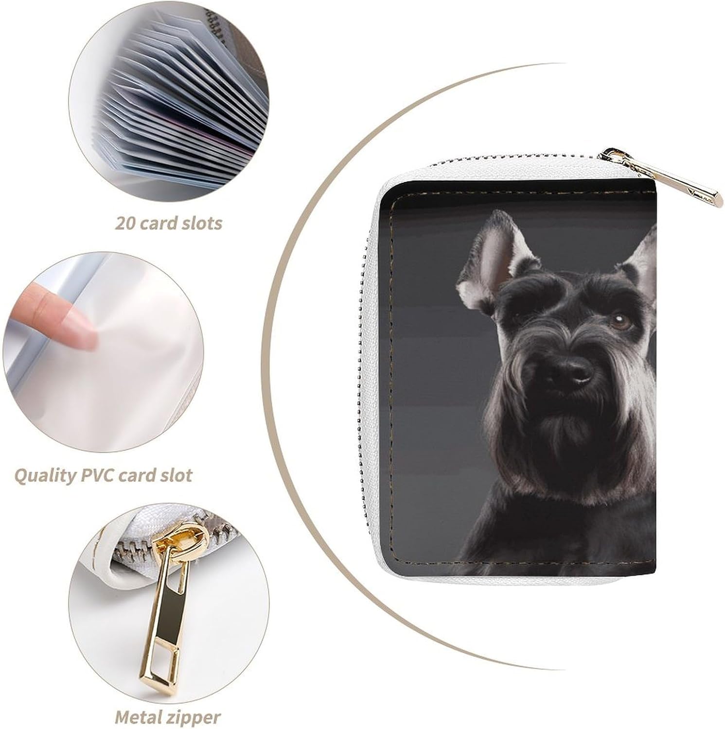 Cute Schnauzer Dog Card Holder RFID Blocking,Credit Card Wallet for Women And Men,Card Case Organizer Bag with Zipper