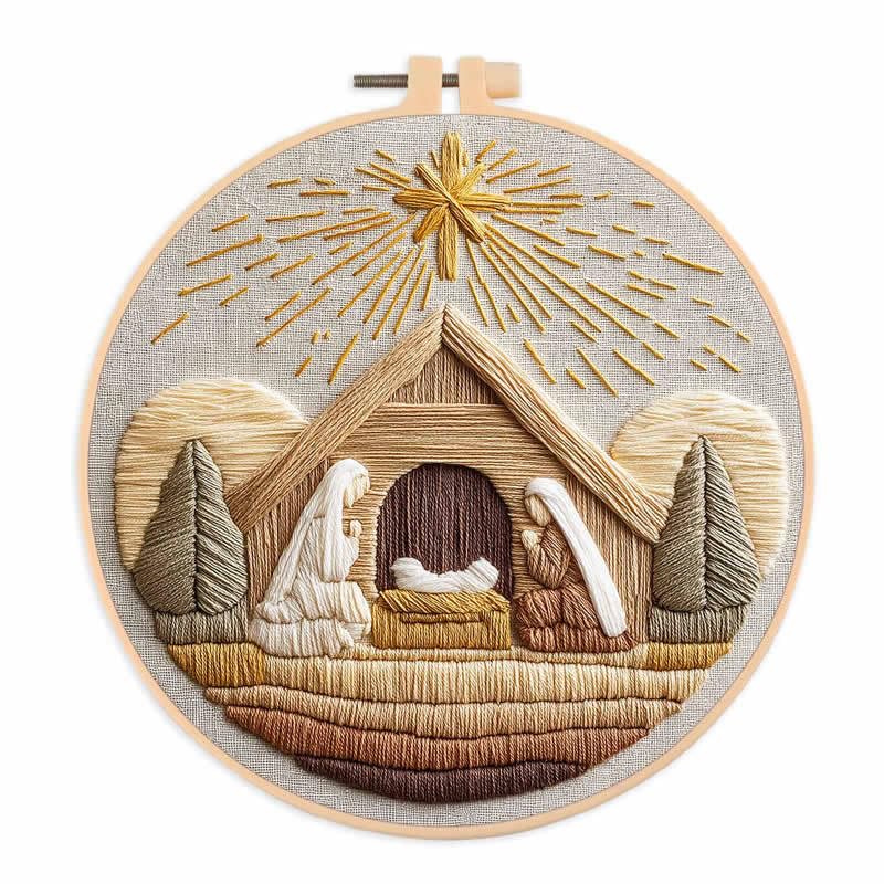 Amiiba Embroidery Starter Kit with Nativity Scene Pattern DIY Full Range Stamped Embroidery Cross Stitch Kits for Beginners Adults (Nativity Scene)