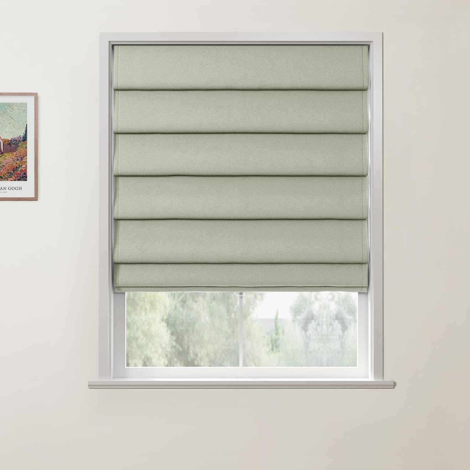 TWOPAGES Cordless Cotton Roman Shade for Kitchen Windows, Light Filtering Blackout Roman Window Shade, Custom Made Roll Up Window Shade for Home, Install Hardware Included, 1 Piece, Sterling