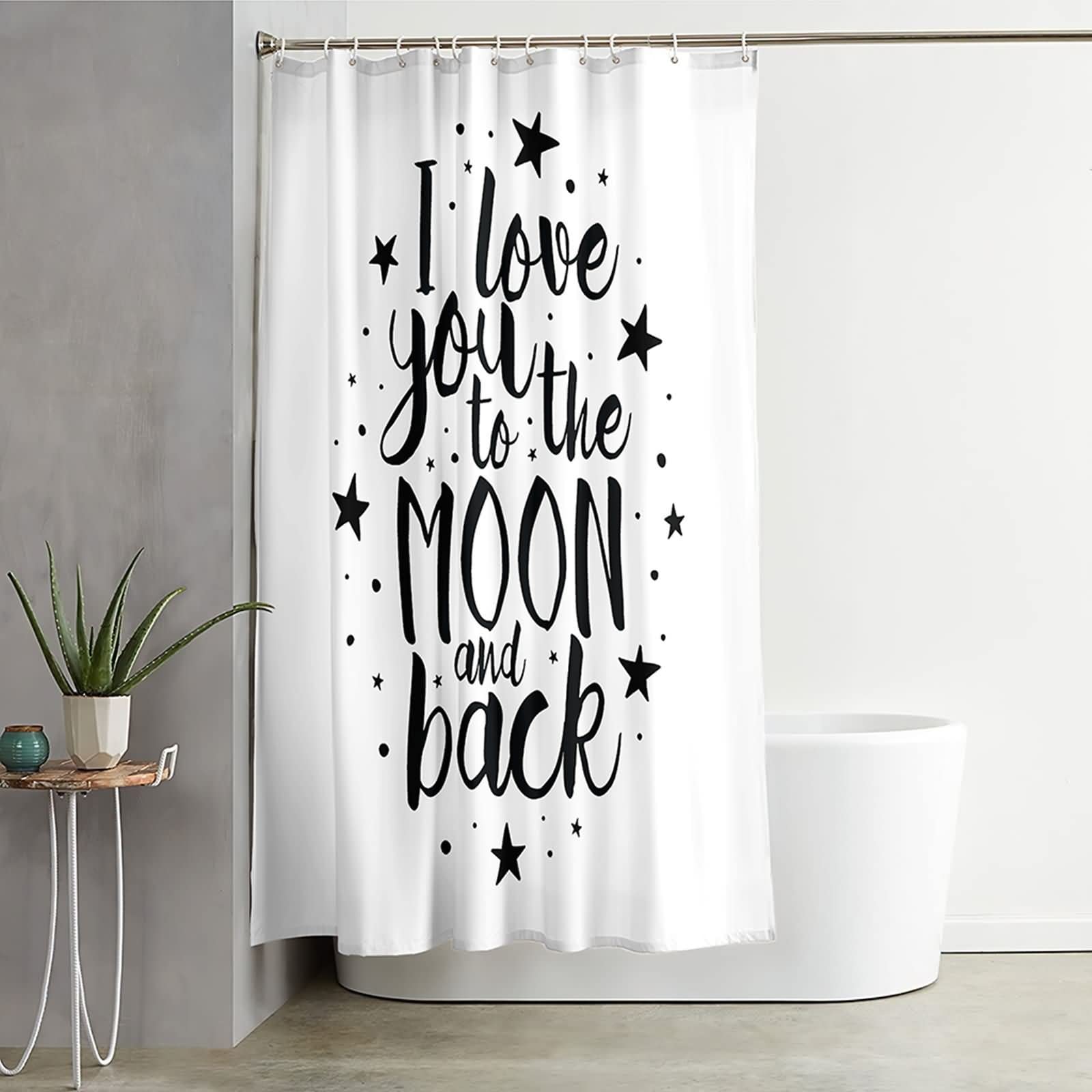 Duschvorhang Schimmelresistent 180 X 200, Textil Duschvorhang Schwarz Weiss Sterne und Punkte mit Spruch Stilvoller Duschvorhang
