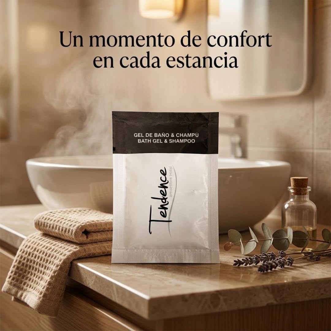 1000 unidades de Gel de Baño y Champú Amenities Hotel – Cosmética Hotelera Ecológica para Hoteles, Casas Rurales y Alojamientos Turísticos | Producto de Bienvenida para Habitaciones y Huéspedes.