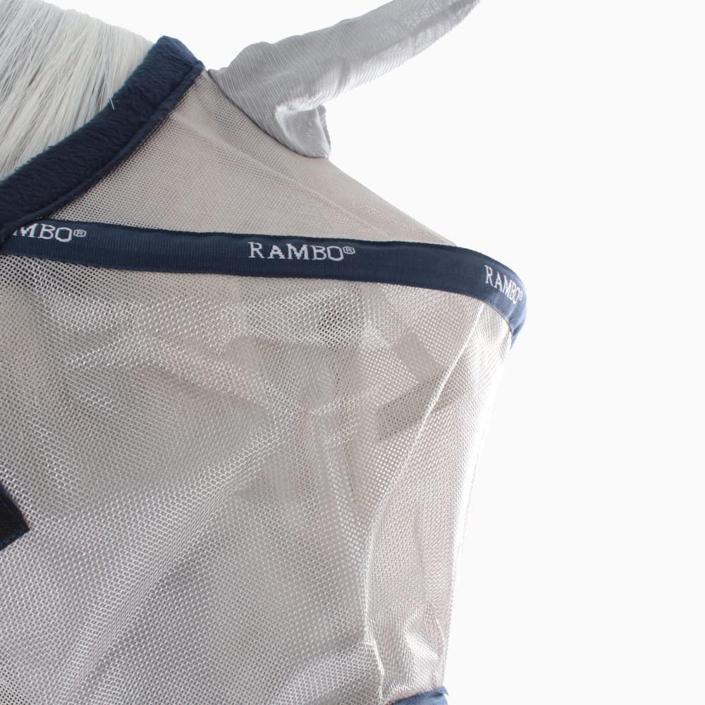 Horseware Rambo Plus Fly Mask Untreated - Silver/Navy, Größe:Kleines Pony