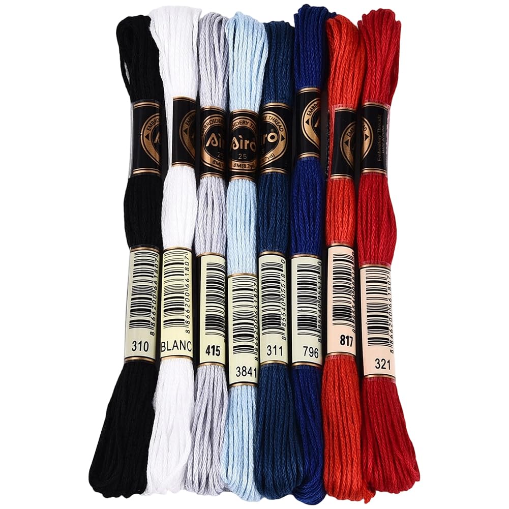8 Skeins 70 Yards Red and Blue Embroidery Thread for Crochet