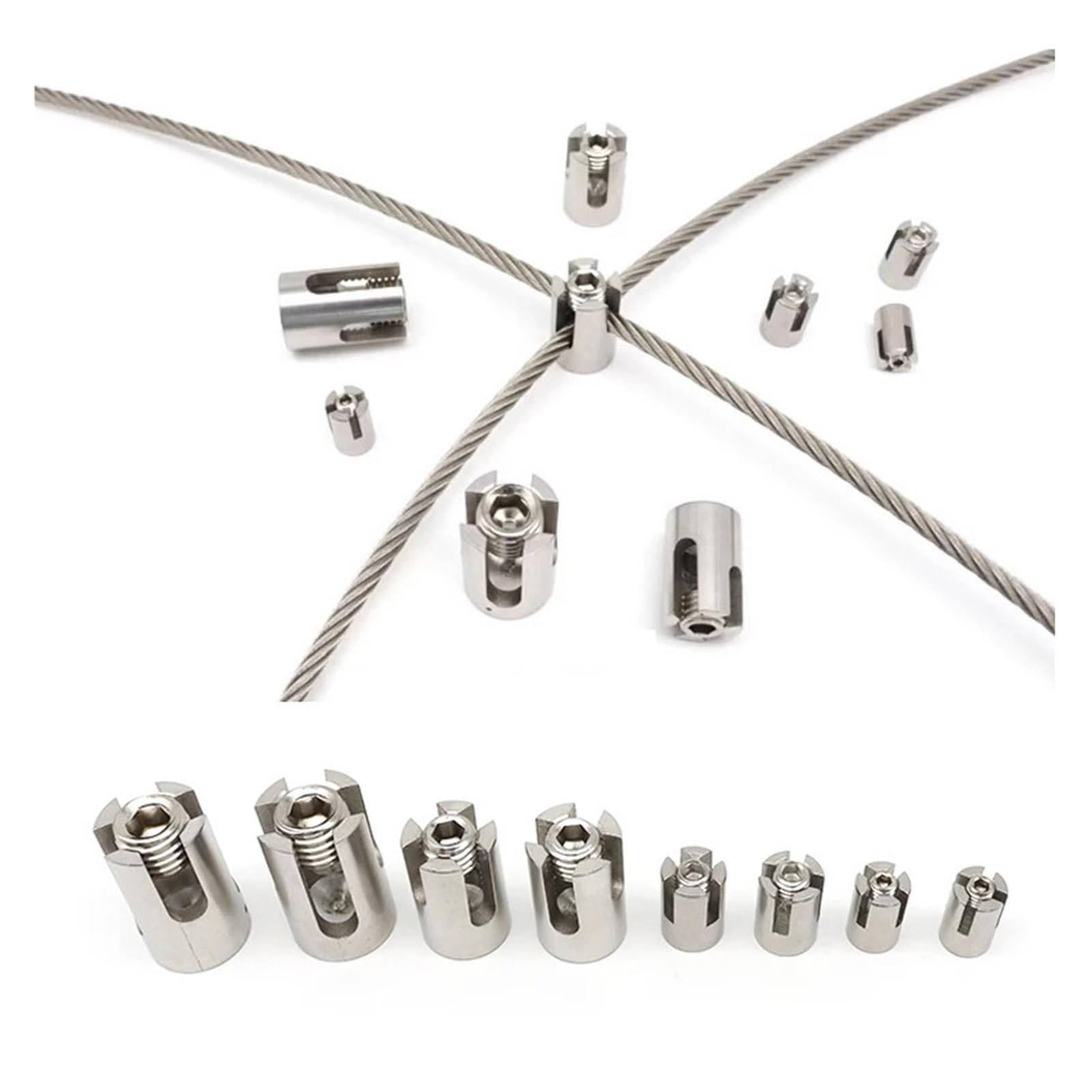Morsetti per cavi a croce, 1 pezzo in acciaio, fibbia di bloccaggio fissa in acciaio inox 304, set di bulloni per dadi da M2 a M8 (diametro adatto a 2 mm)