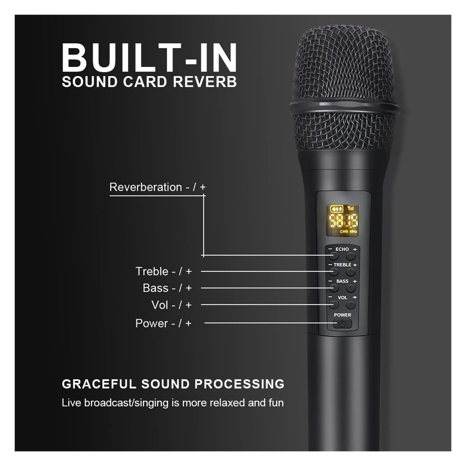 Microphone Base sans Fil 3 Effet de réverbération de Micro Dynamique UHF Professionnel for Haut-parleurs fête KTV