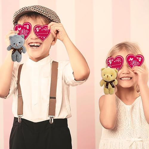 Miniatura 6 de LUKBERA Juego de 28 mini osos de peluche, juguetes de peluche de animales pequeños, llaveros para niños, caza de huevos de Pascua, cesta de Pascua,