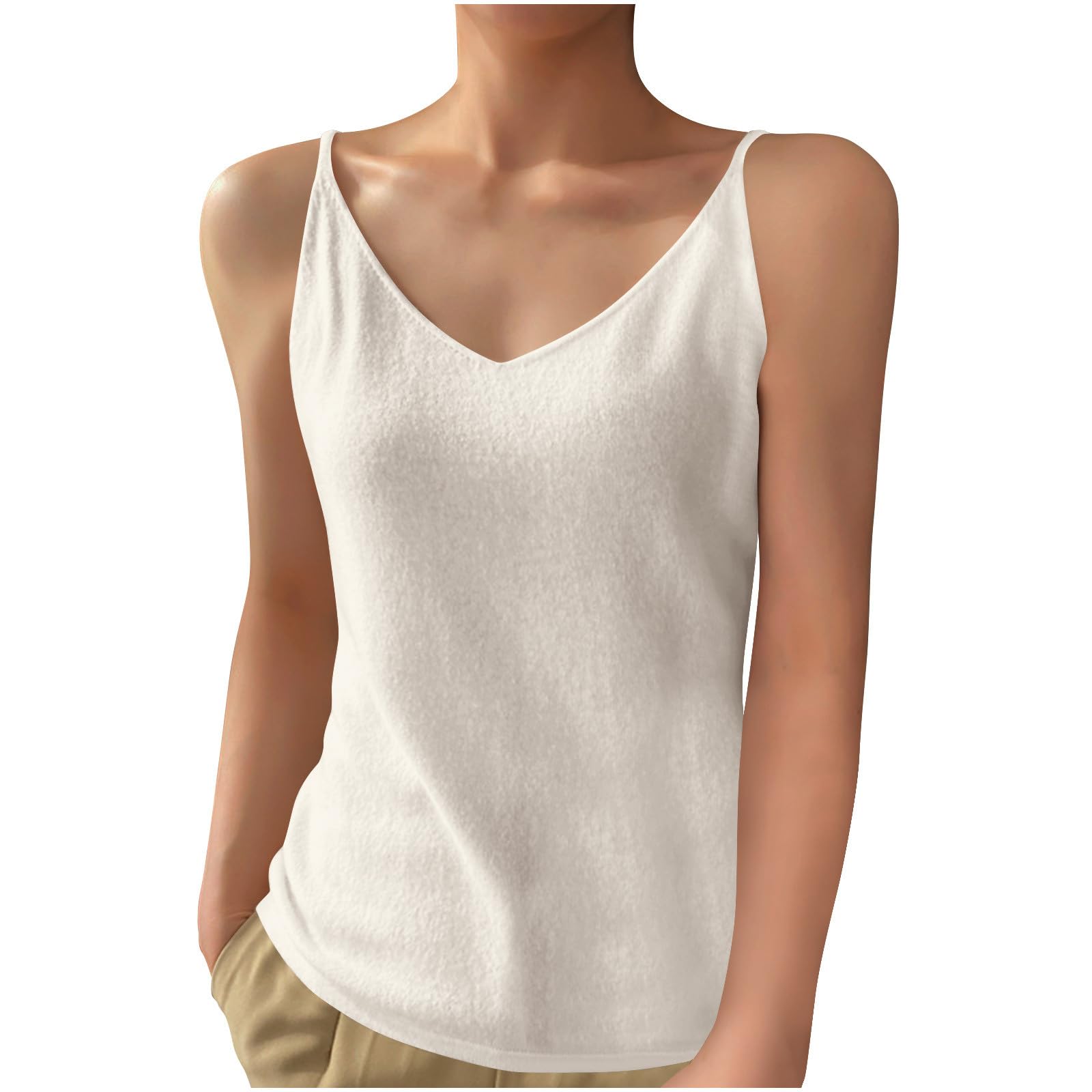 Womens V-Neck Camisole Cashmere Slim Fitted Solid Color Pullover Tank Tops Sweater Vest Loose Fit Basic Tee Tops