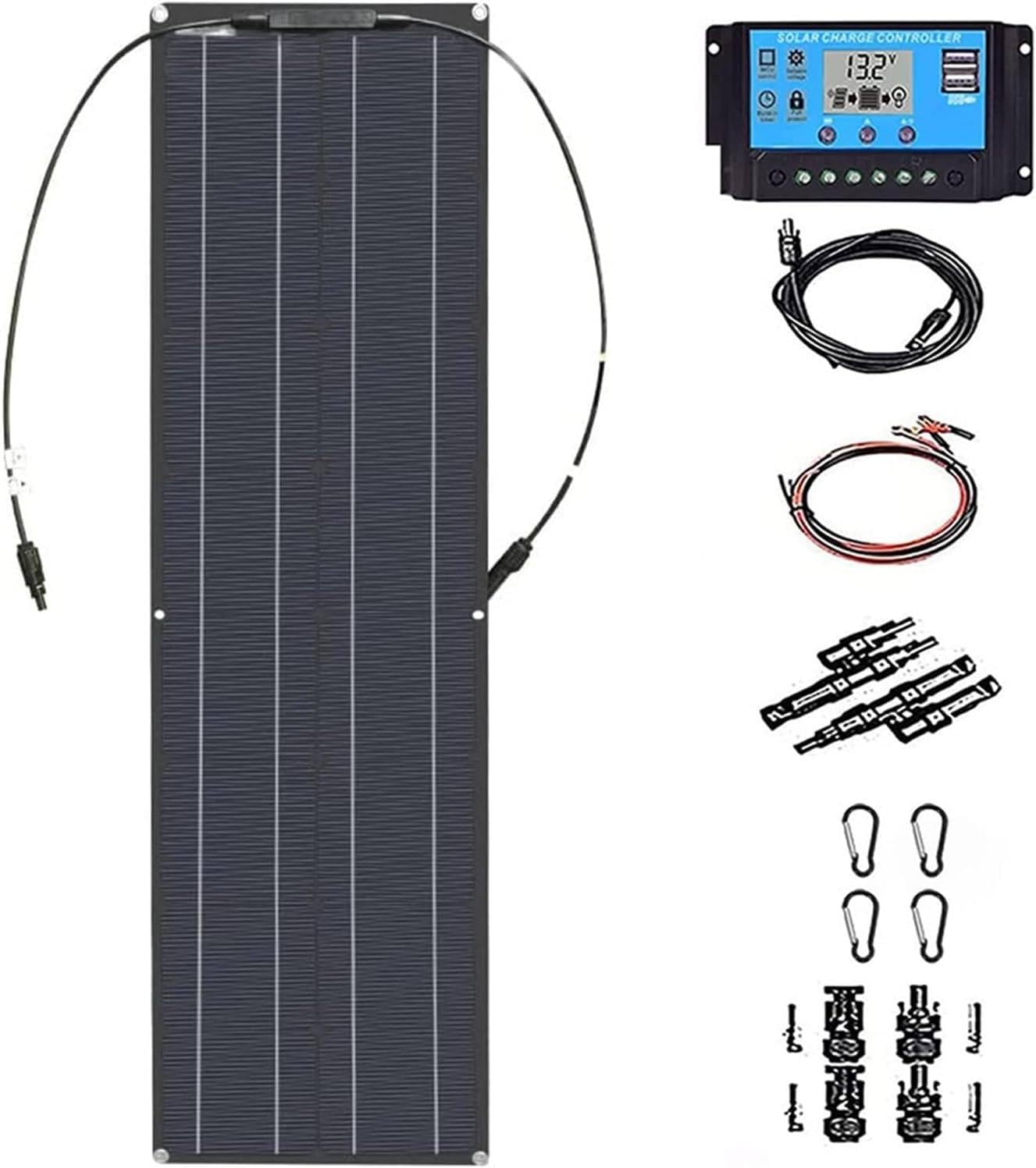 Pannello solare flessibile da 200/400/800 Watt per camper, kit pannello solare da 12 Volt, modulo fotovoltaico, pannelli solari monocristallini per campeggio, ricarica auto fuori rete Black-200W