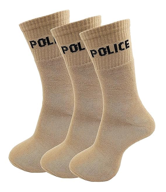Police Khaki Cotton Socks for Men Pack of 3 | Crew Length Breathable Stretch Fit Uniform Socks | Soft Durable Daily Use Socks for Police, Army & Security Use-image-13