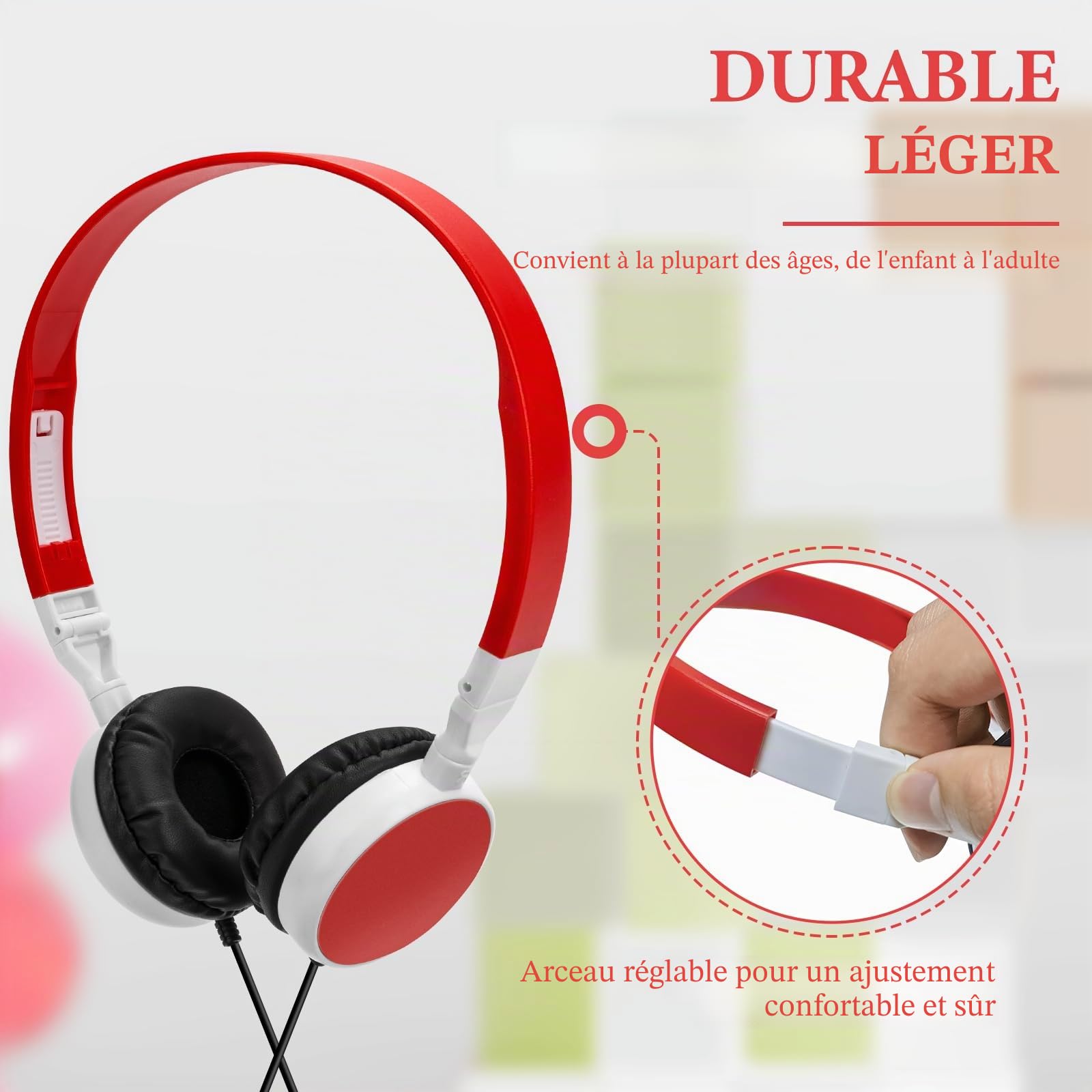 GEEKRIA Pack de 12 Casques pour Classe, Casques Enfants filaires réglables avec Prise Jack 3,5 mm, Casques on-Ear en Gros pour école, élèves, bibliothèques, Salle Informatique