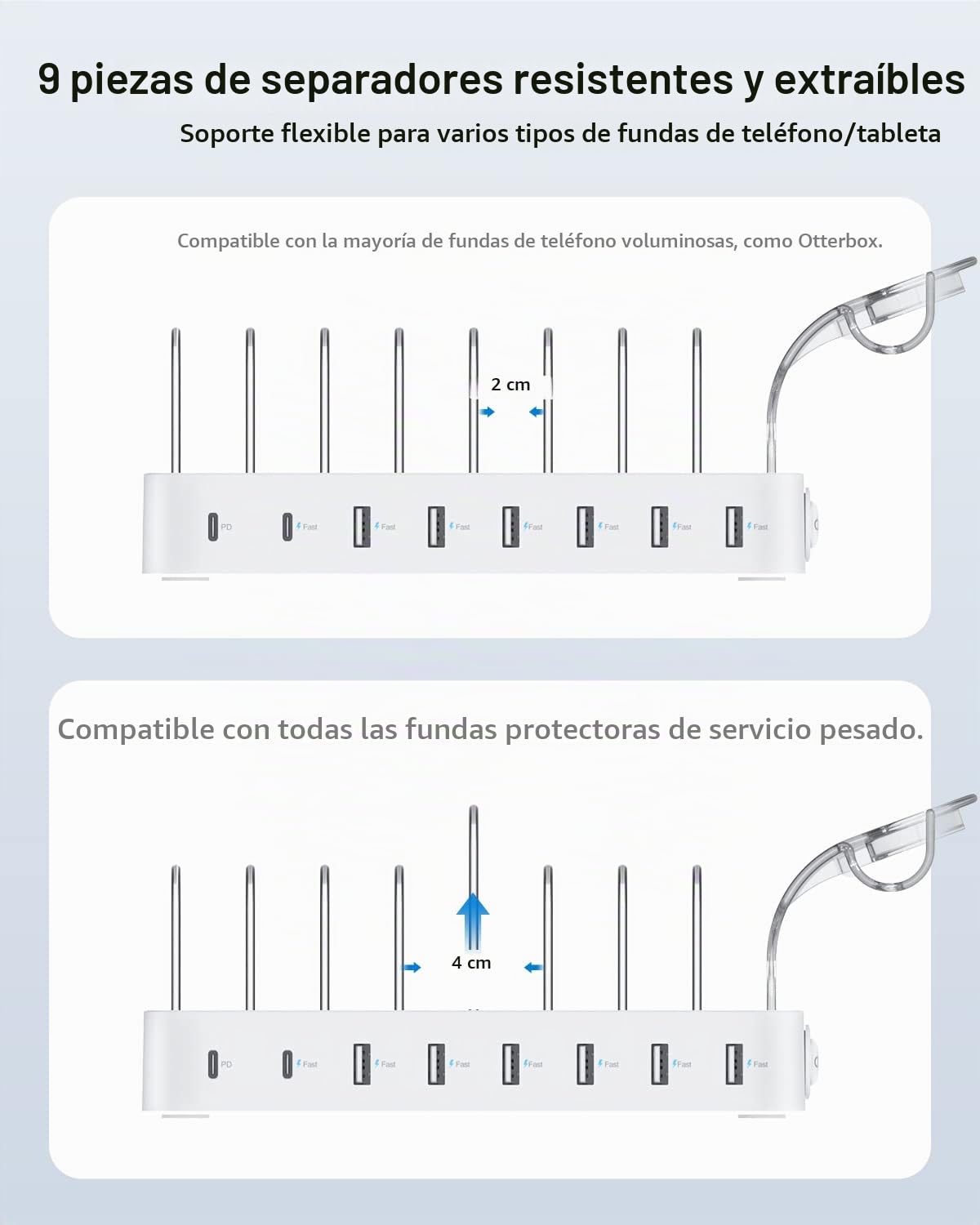 SooPii Estación de Carga USB C, estación de Carga para computadora portátil de 7 Puertos y 70 W con un Puerto de Suministro de energía de 30W