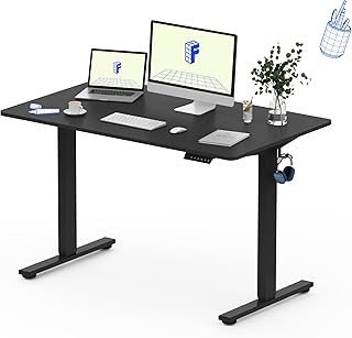 EG1 Electric Height Adjustable Standing Desk with Worktop 120 x 60 cm Home Desk 2 Buttons Sheet Black Frame + Black Top