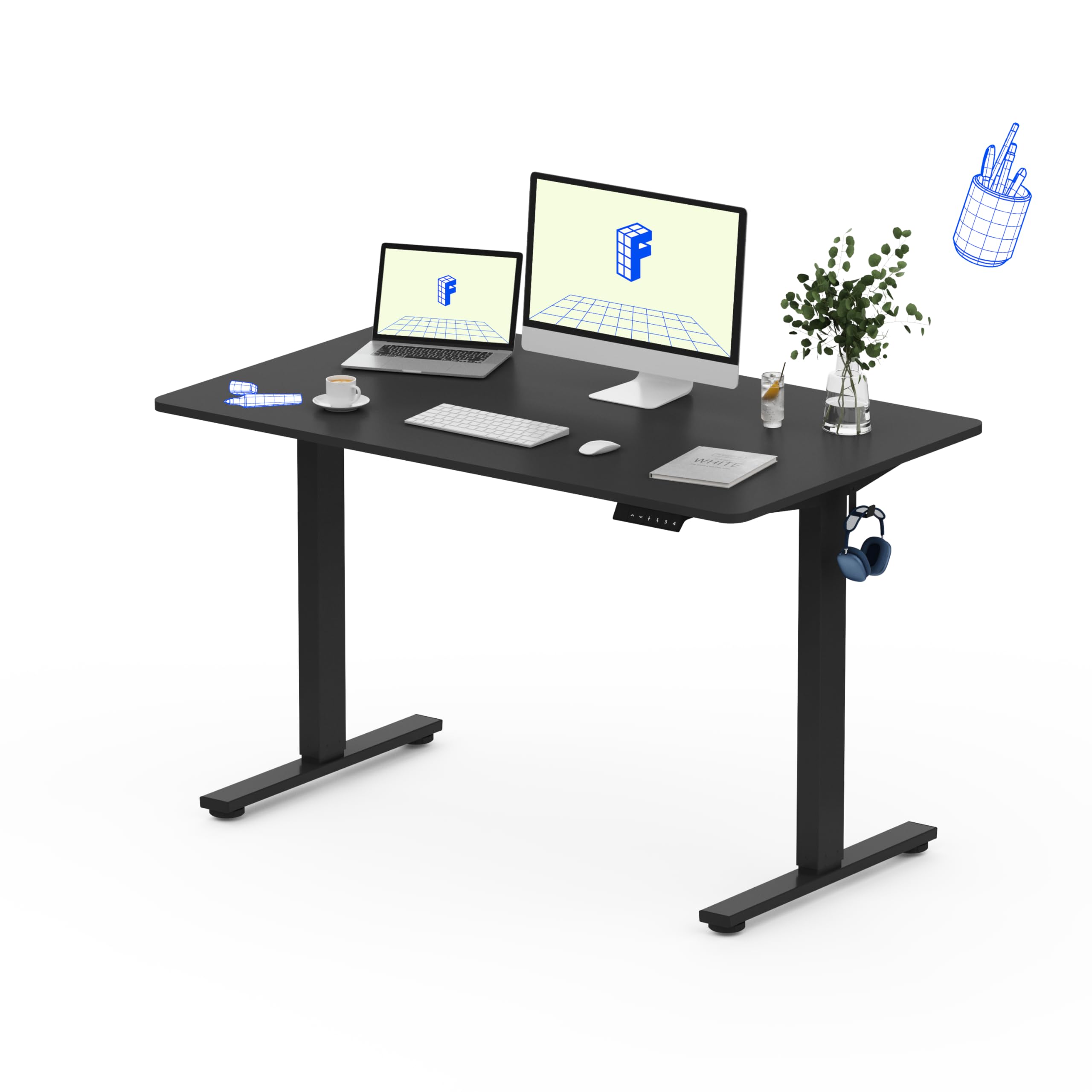 FLEXISPOTEssential Electric Standing Desk Height Adjustable Standing Desk Sit Stand Desk Adjustable Desk Stand Up Desk for Home Office (120 * 60cm, Black Frame+ Black Desktop.)The Forest Stewardship Council