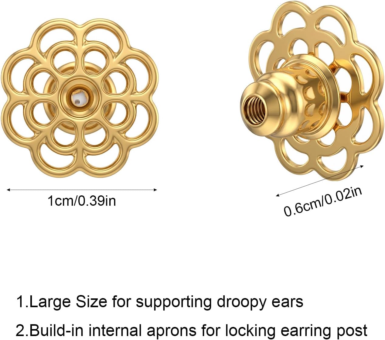 8Pcs Earring Lifter Backs Flower Locking Backs Gold Silver Studs