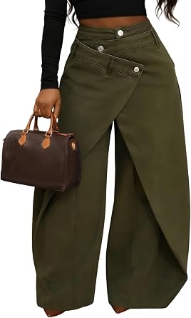 Unybwonn Cargo Pants Women High Waist Baggy Asymmetrical Y2k Harem Pants Wrap Waist Wide Leg Going Out Trousers Streetwear