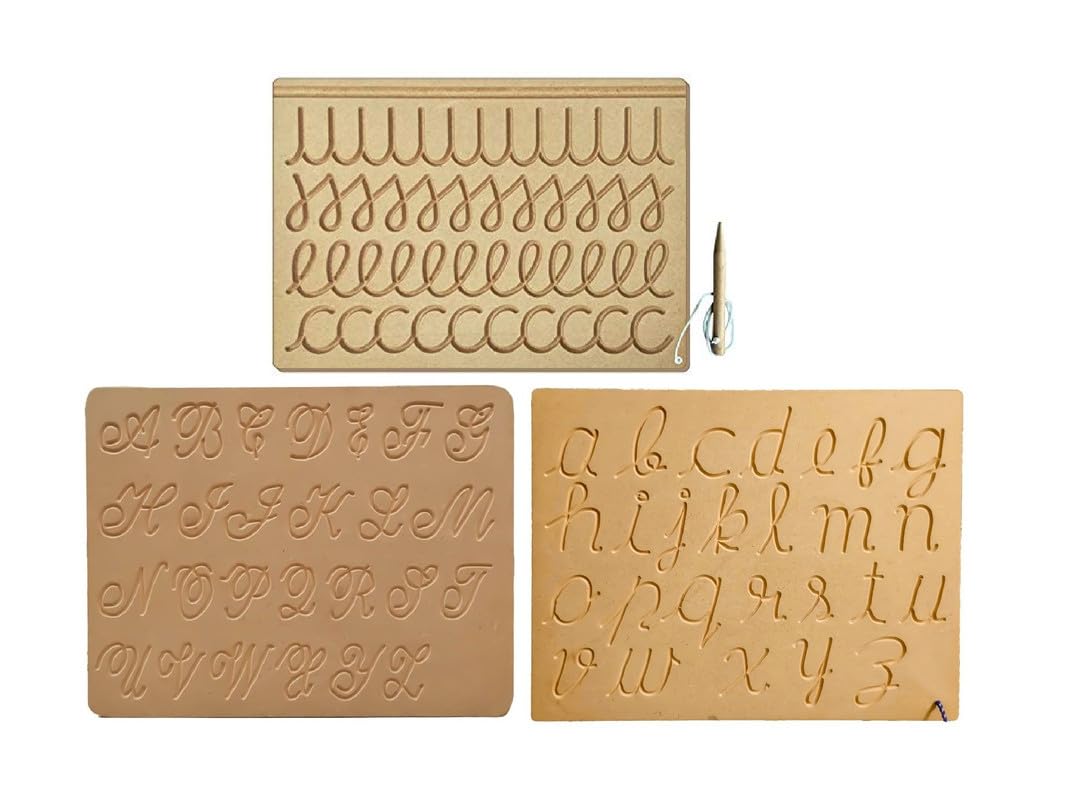 RCW Wooden Tracing Board for Kids Educational Learning Toys with Pencil | Educational Letter Slate | Writing Practice Board for 2+ Years Old Kids Capital & Small Cursive, Multi Pattern (Set of 3) (B0D8WBLXY4) Amazon Price History, Amazon Price Tracker