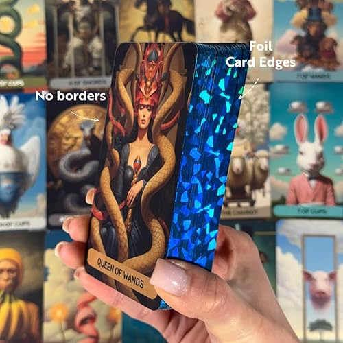 Miniatura 2 de CRAFTERIAN Majestic Realm Tarot Tarot, baraja de 78 cartas con bordes de aluminio, cartas de tarot originales para principiantes y expertos con