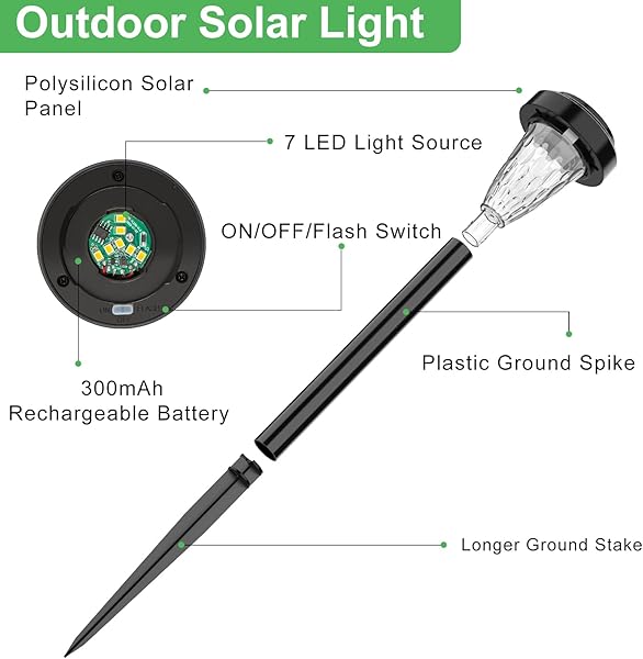 FIFlying Lámpara Solar Exterior para Jardín 8 Piezas, 2 Modos Blanco Cálido Luces Solares Exterior Jardín, IP65 Impermeable Luces Solares LED Exterior para Jardín, Patio, Césped, Entrada, Pasarela - 2