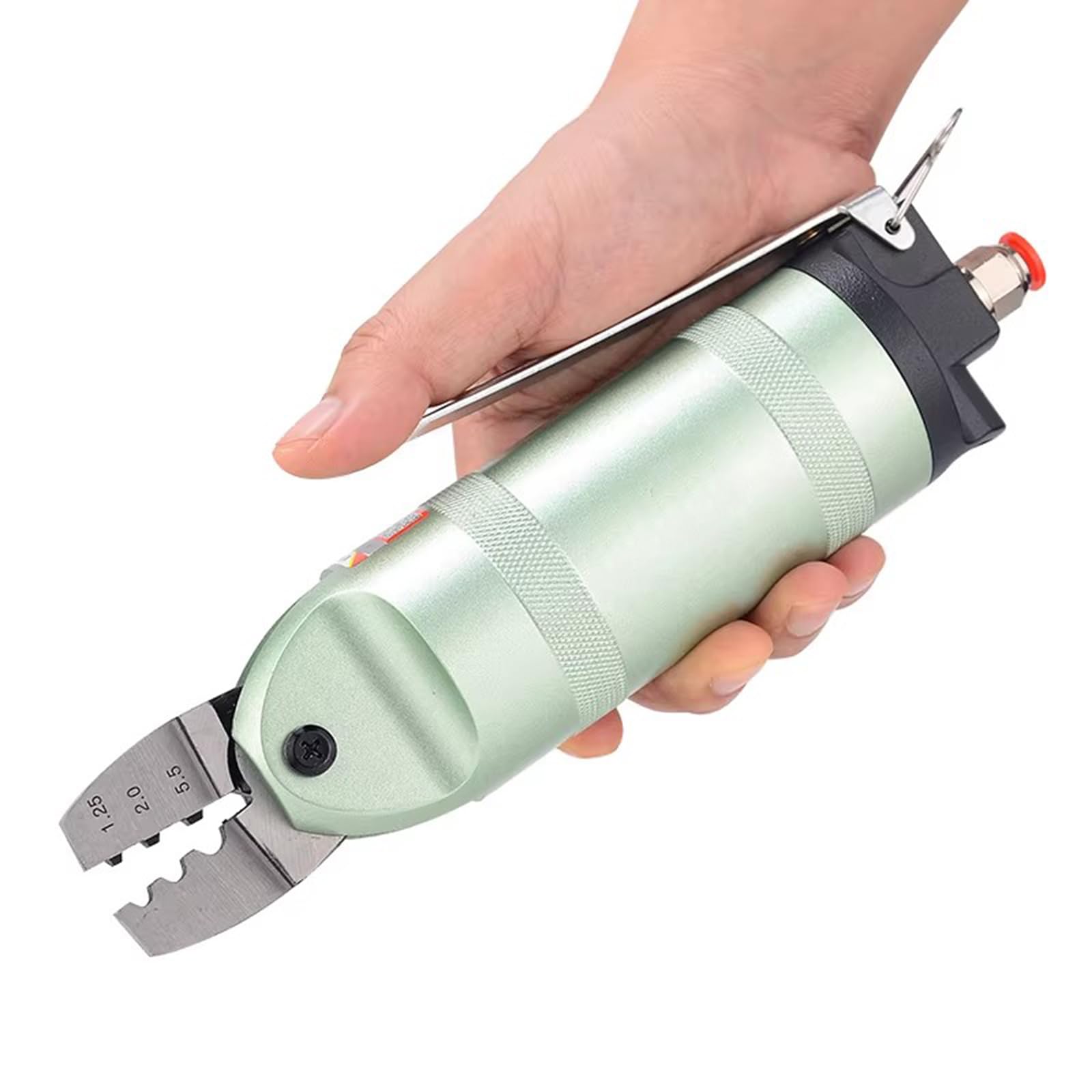 Herramienta de crimpado neumática, herramienta de conector de alambre de presión de aire con 3 cabezales para terminales desnudos y aislados, alicates de crimpado de mano
