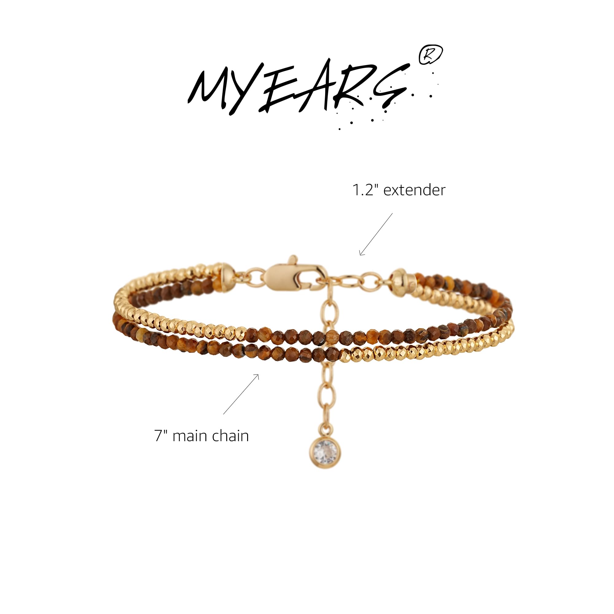 MYEARS Women Beaded Bracelet Gold Double Layer Gemstone 14K Simple Dainty Handmade Chain Everyday Boho Beach Jewelry: Tiger's Eye
