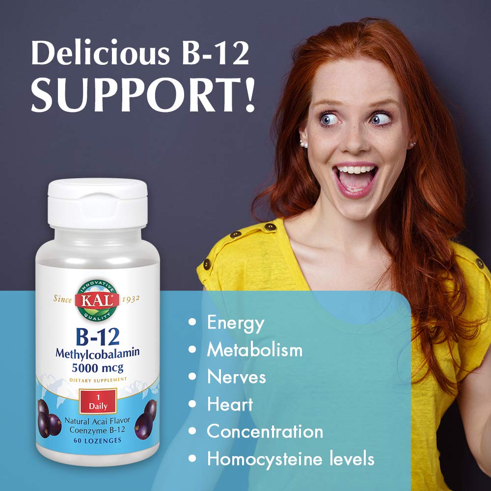 KAL B12 Methylcobalamin 5000 mcg Lozenges Natural Acai Flavor