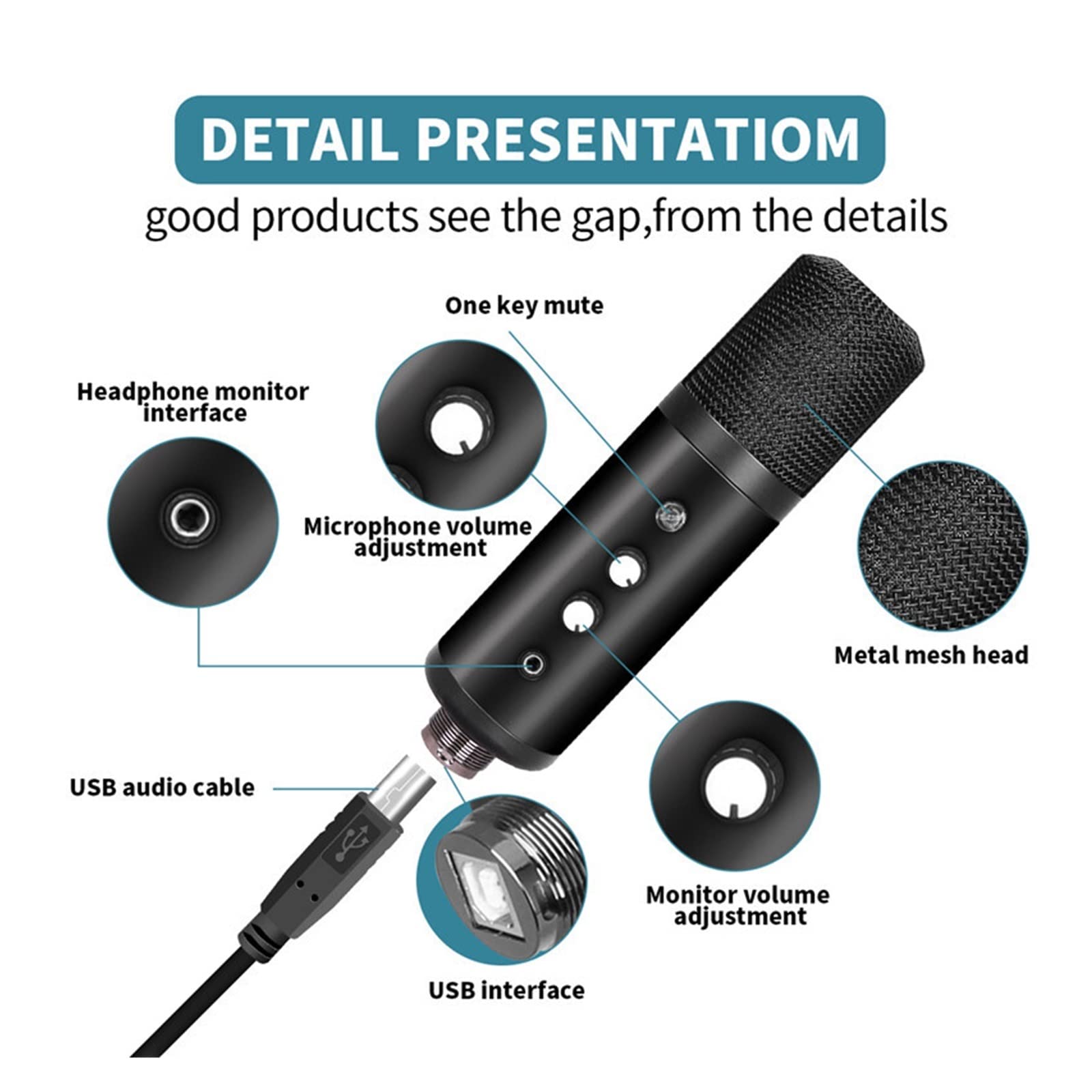 Kompatybilny z mikrofonami do gier Mikrofon pojemnościowy USB do komputera PC, laptopa, nagrywania, śpiewania, grania i przesyłania strumieniowego