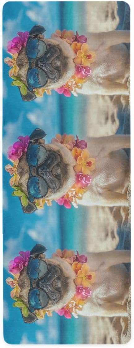 ALAZA Hawaii Puppy Pug Glasses Flower Beach Yoga Mat Non Slip Fitness Exercise Mat, Workout Mat for Yoga, Pilates and Floor Exercises