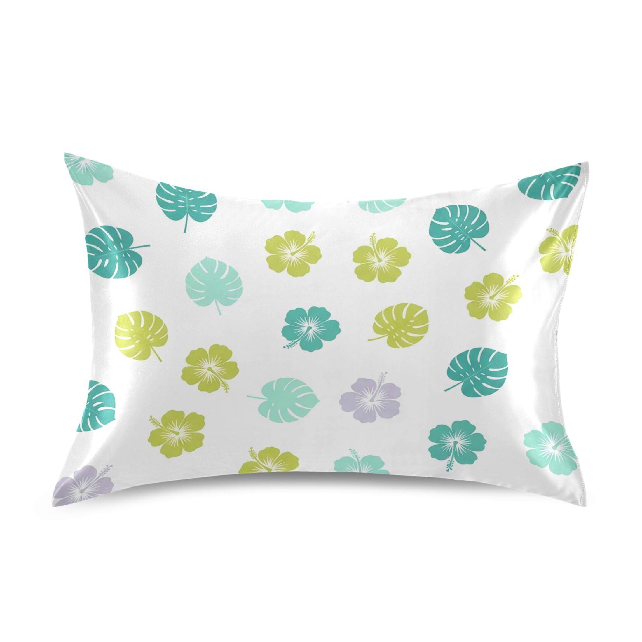 Fuauuyl Pillowcase Queen Size 20x30 in, Hibiscus Monstera Leaves Soft Breathable Satin Pillow Case for Hair and Skin with Envelope Closure Wrinkle-Free