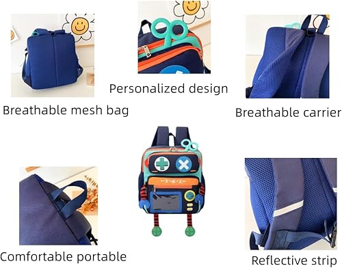 Miniatura 3 de DOKLY Lindo robot de jardín de infantes mochila escolar preescolar para niños y niñas, Azul, Lindo