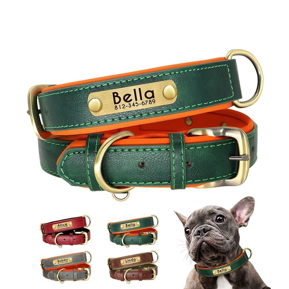 Collar de cuero personalizado para perro, collar de cuero profundamente grabado para mascotas, para perros pequeños, pequeños, medianos, grandes, extragrandes