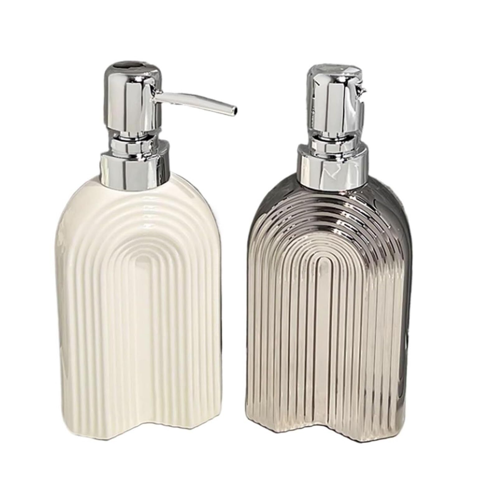 Yuue White+Silver Empty Barthroom And Dish Countertop Lotion Ceramics Shower Pump Refillable For Bathroom 400Ml/14Oz New Home Decor For Counter(White+Silver)