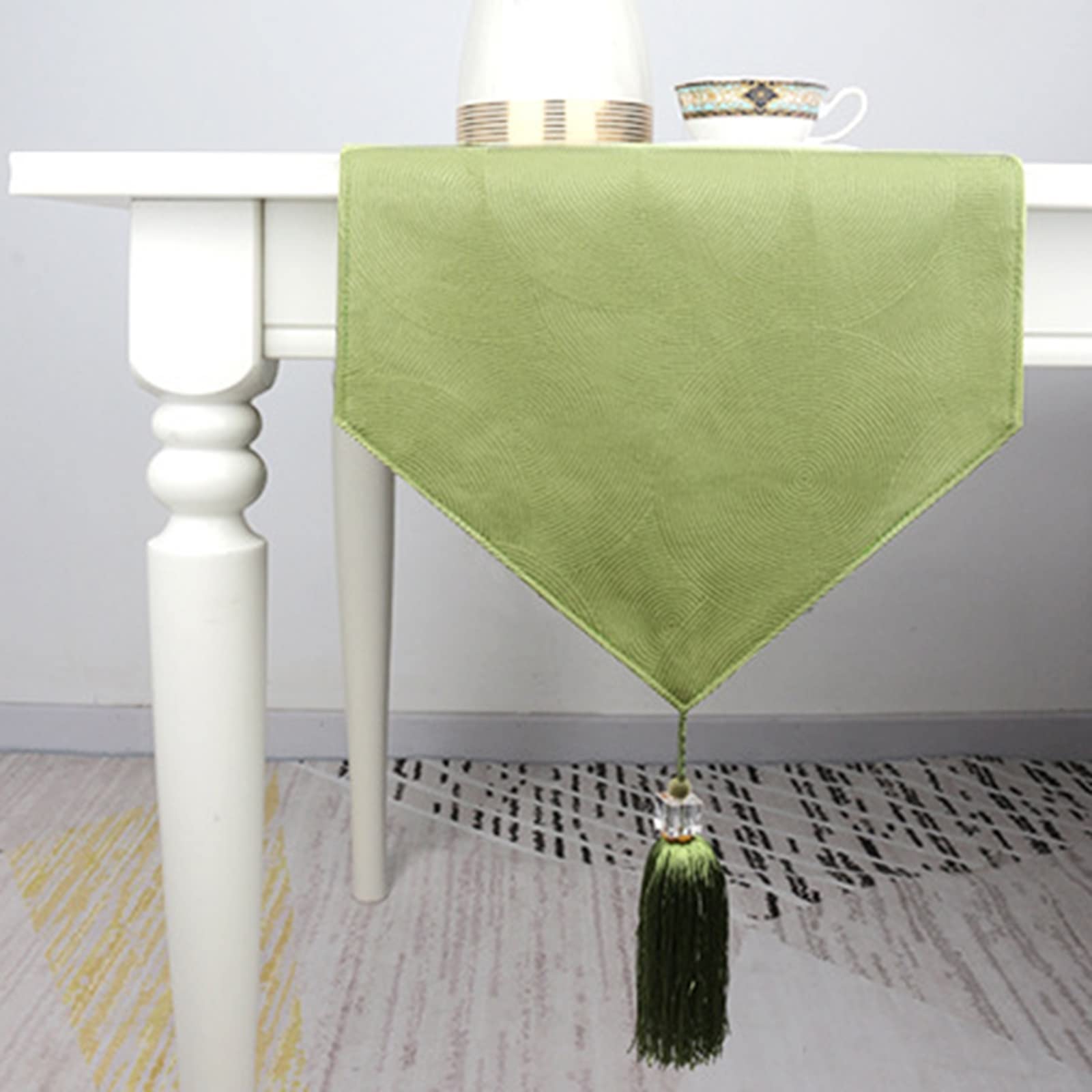 KnSam Tischläufer Wohnzimmer, Kreis Tischläufe Grün für Esstisch Party Hochzeit Weihnachten, Tischläufer Baumwolle Polyester 35x183CM