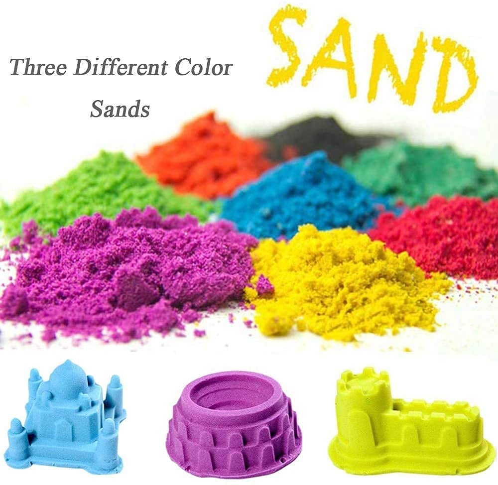 Magic Play Sand Kit for Kids | 1++KG Colorful Sand with 12 Moulds (Castle + Sea), Inflatable Mat & Storage Box | Non-Sticky, Mess-Free Sensory Sand Toy for Toddlers & Boys/Girls Age 3+ - Image 9 thumbnail