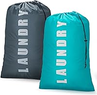 Isink 2 Pack Large Travel Laundry Bags for Dirty Clothes - 24x36" Waterproof 210D Nylon, 80-120L Capacity for Camping & Travel (Cyan + Gray)
