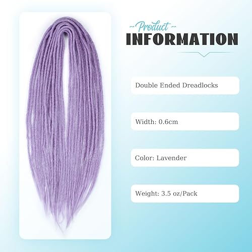 Miniatura 3 de Extensiones de rastas de doble extremo, 24 pulgadas, color lavanda, finas de 0.2 in, 15 extensiones de rastas falsas, extensiones de rastas