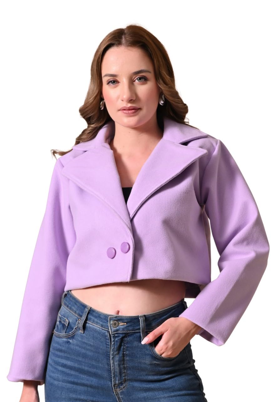 office purple Women’s Fleece Winter Crop Coat – Soft Winter Warm Lapel Collar Jacket with Full Sleeves, 1 Inner Pocket | Stylish Blazer Coat for Office, Casual Wear-picture-44