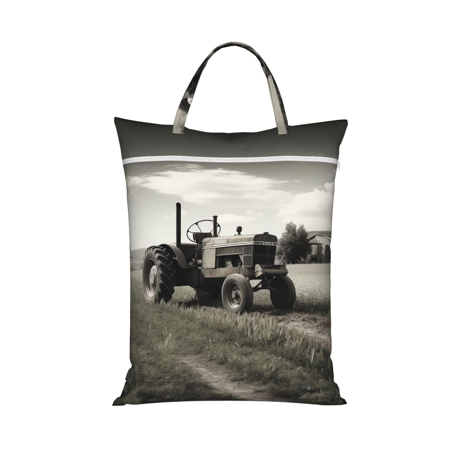 Tractor Agriculture Tranquil Travel Laundry Bag Large Waterproof Dirty Clothes Bag with Zipper Reusable Washable Storage Bag with Handle for Gym Beach Travel