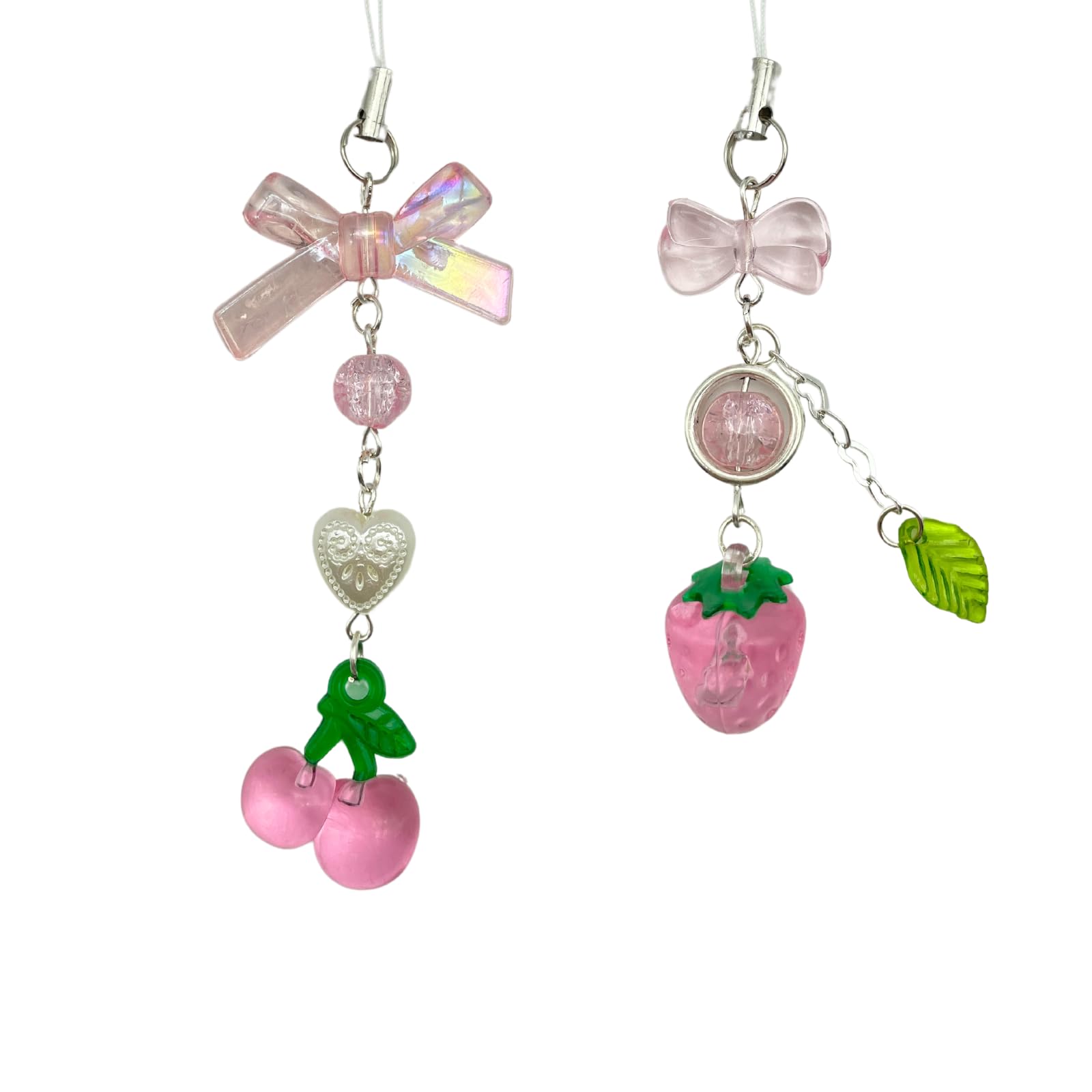 Strawberry Cherry Phone Charms Aesthetic Y2K Cell Phone Charm Cute Strap Accessories with Leaves and Heart for Phone Bag Keychain Camera Pendants Decor (Pink)