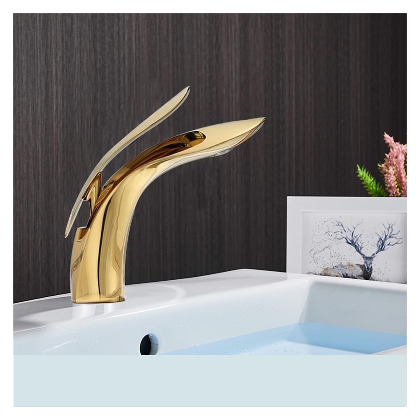 Mitigeur de lavabo cascade design or poli haut de gamme durable