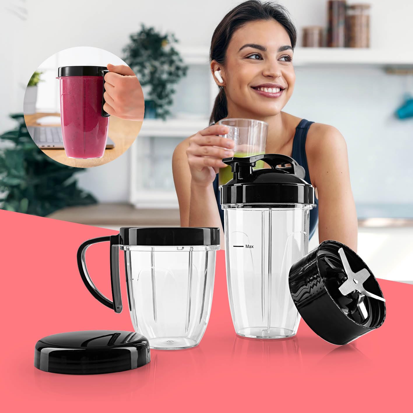 GOURMETmaxx Nutrition Mixer 1000 Watt | Smoothie Maker con coperchio to go | Frullatore con bicchiere e coperchio salvafreschezza – ideale per conservare | Frullatore con set di accessori L per