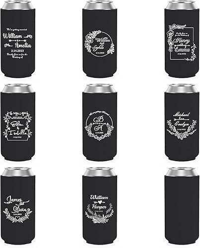 Miniatura 10 de Fundas enfriadoras de latas personalizadas, enfriadores de latas de cerveza a granel plegables aislados, soporte para bebidas para bodas,