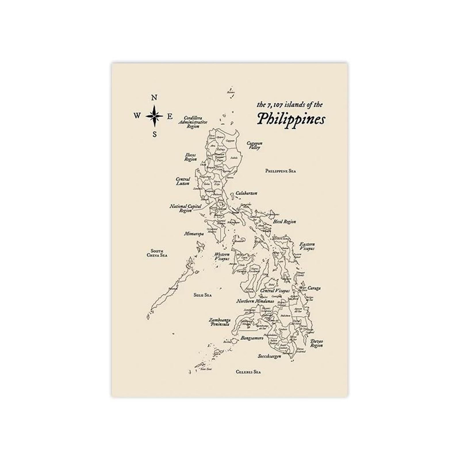 Toile carte des Philippines vintage 40x50 pour déco bohème