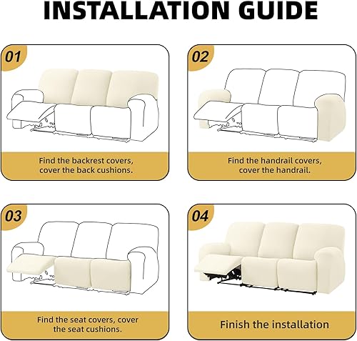 Miniatura 7 de HDCAXKJ Funda 100% impermeable de 8 piezas para sofá reclinable de 3 asientos, súper elástica y suave para sofá reclinable de 3 plazas, juego de