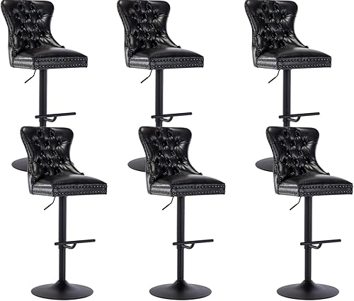 EALSON Juego de 2 taburetes de bar de cuero modernos con altura de mostrador giratorio sillas de bar ajustables con respaldo alto taburetes de isla