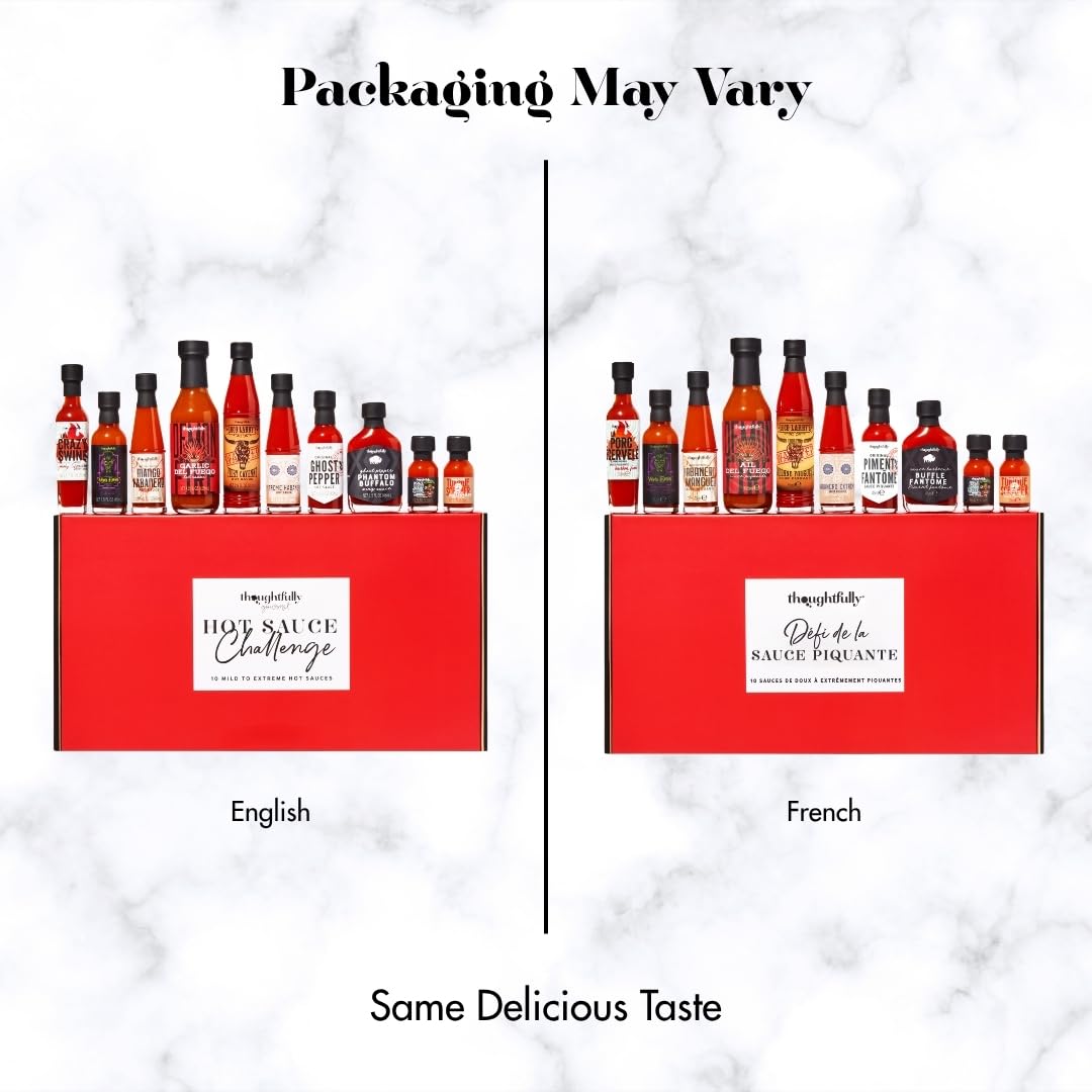 Thoughtfully Hot Sauce Challenge – Coffret 10 Sauces Piquantes de Douce à Extrême – Échelle de Scoville – Idée Cadeau Homme, Mari, Père – Anniversaire, Fête des Pères