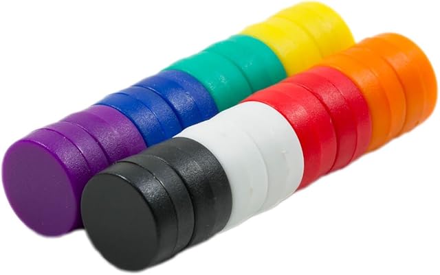 Magnetastico® | 16x strong neodymium magnets with protective coating | 8 colours | Size 12x6 mm | Strong coloured office magnets | Perfect mini magnets for fridge, whiteboard & glass magnetic board